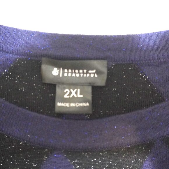 Women's Bright & Beautiful Argyle Pattern Glitter Knit Top Sz 2X - Picture 2 of 2